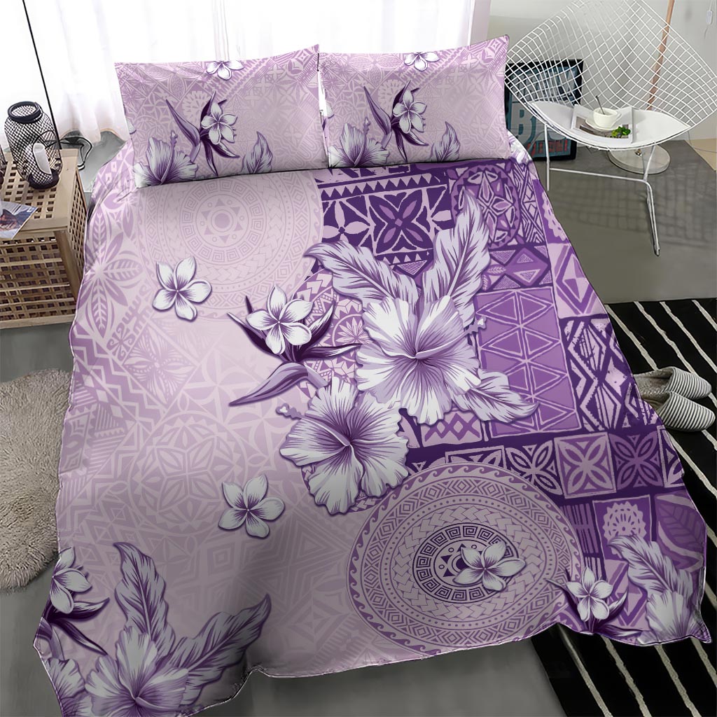 Hawaii Tapa Pattern With Violet Hibiscus Bedding Set LT05 - Polynesian Pride