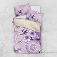 Hawaii Tapa Pattern With Violet Hibiscus Bedding Set LT05 US Twin 172cm x 218cm Violet - Polynesian Pride