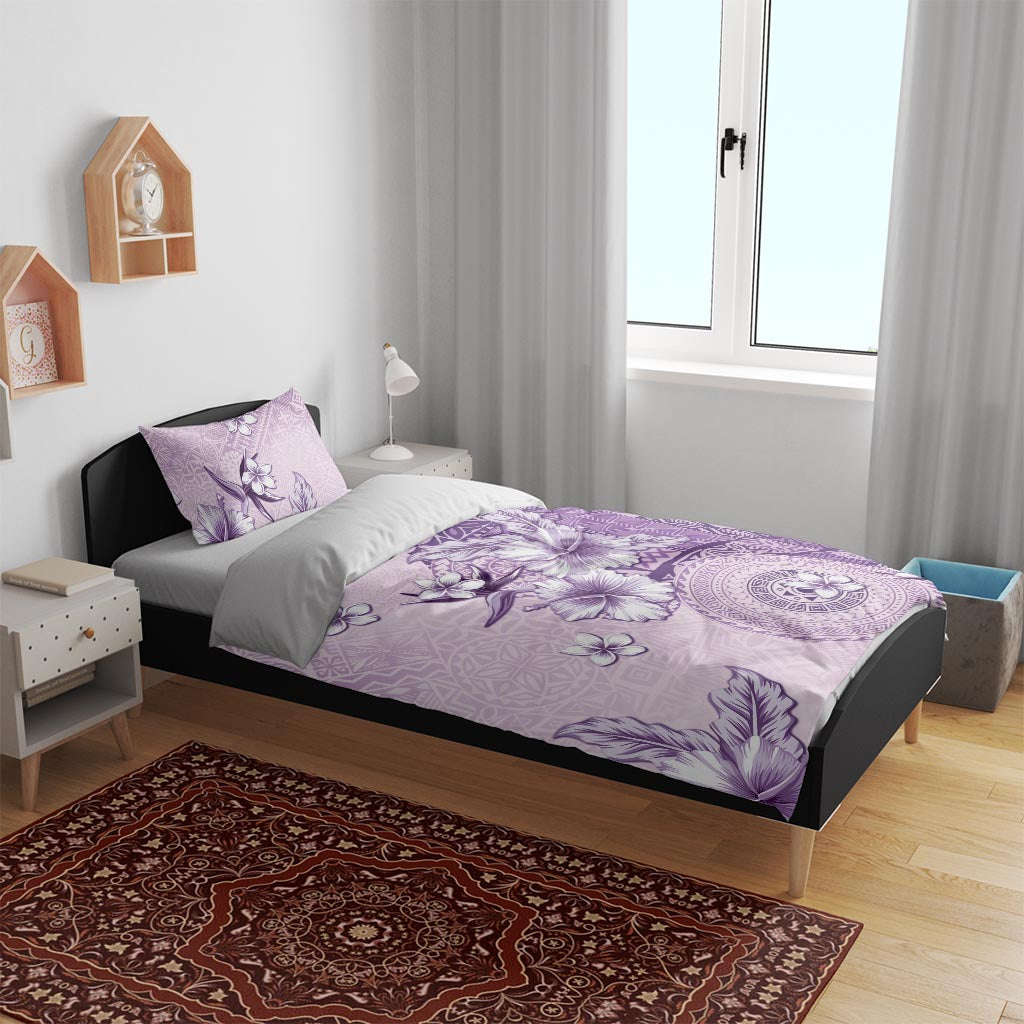Hawaii Tapa Pattern With Violet Hibiscus Bedding Set LT05 - Polynesian Pride