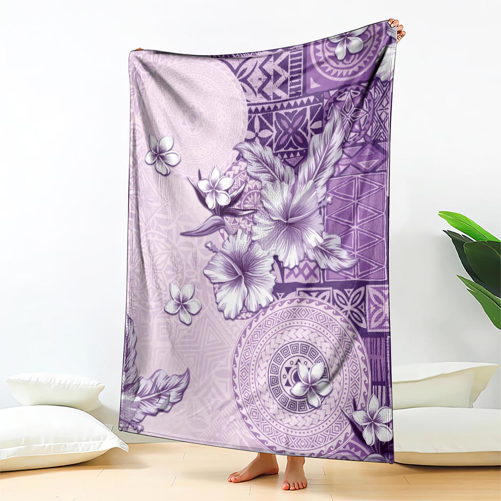 Hawaii Tapa Pattern With Violet Hibiscus Blanket LT05 - Polynesian Pride