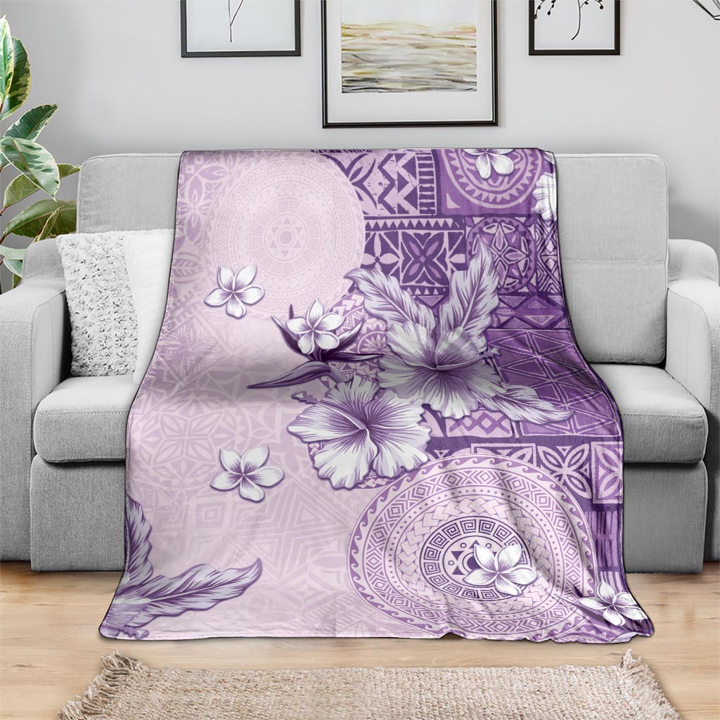 Hawaii Tapa Pattern With Violet Hibiscus Blanket LT05 - Polynesian Pride