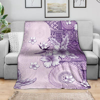 Hawaii Tapa Pattern With Violet Hibiscus Blanket LT05 - Polynesian Pride