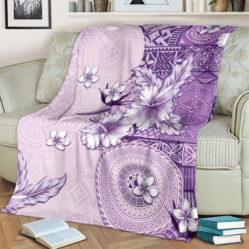 Hawaii Tapa Pattern With Violet Hibiscus Blanket LT05 - Polynesian Pride