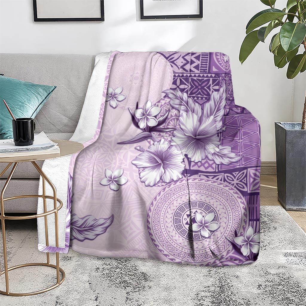 Hawaii Tapa Pattern With Violet Hibiscus Blanket LT05 - Polynesian Pride