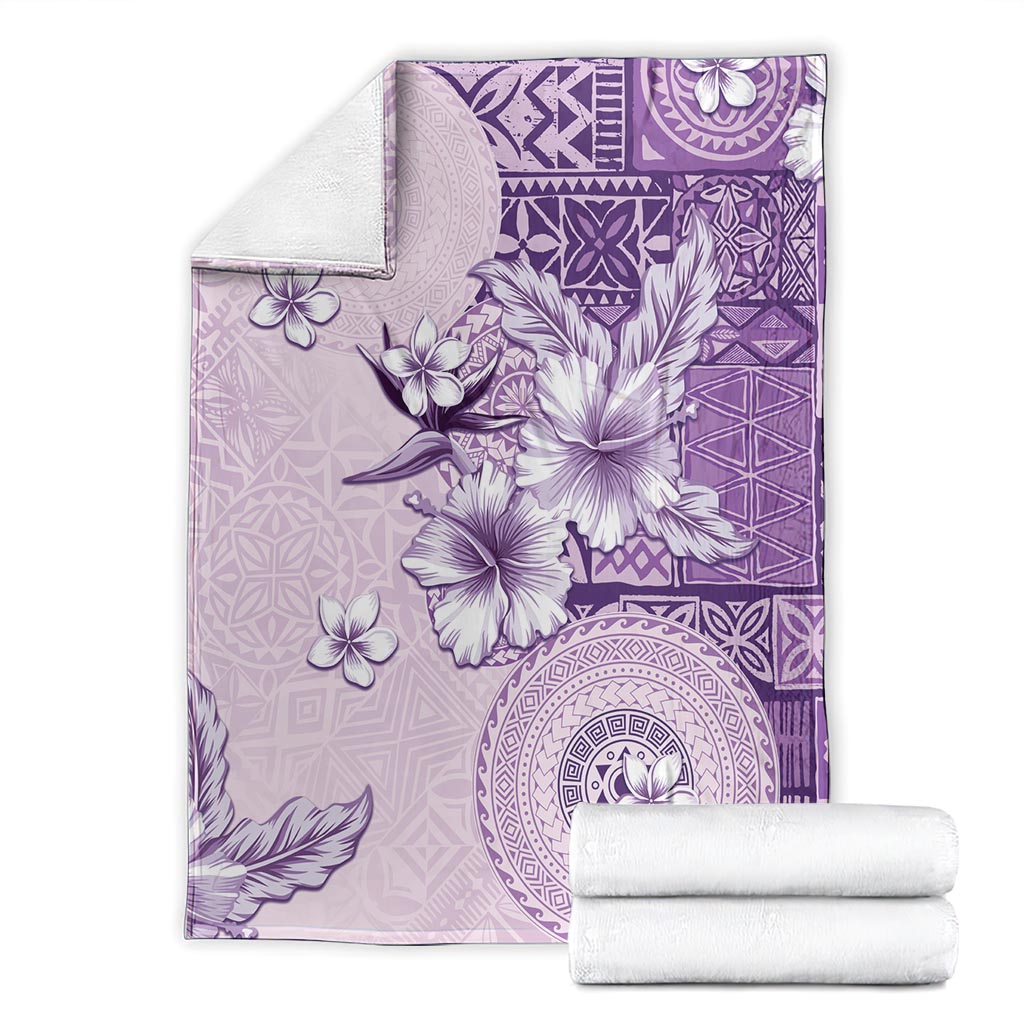 Hawaii Tapa Pattern With Violet Hibiscus Blanket LT05 - Polynesian Pride