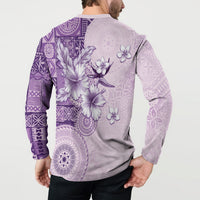 Hawaii Tapa Pattern With Violet Hibiscus Button Sweatshirt LT05 - Polynesian Pride
