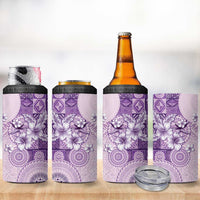 Hawaii Tapa Pattern With Violet Hibiscus 4 in 1 Can Cooler Tumbler