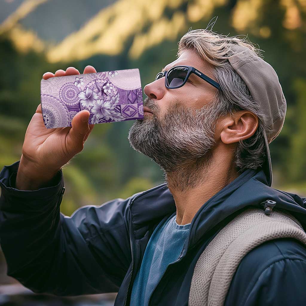 Hawaii Tapa Pattern With Violet Hibiscus 4 in 1 Can Cooler Tumbler