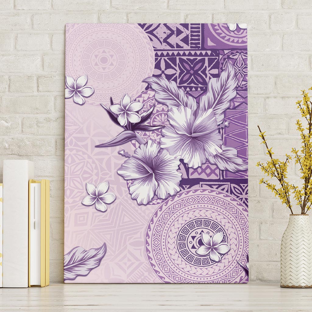 Hawaii Tapa Pattern With Violet Hibiscus Canvas Wall Art