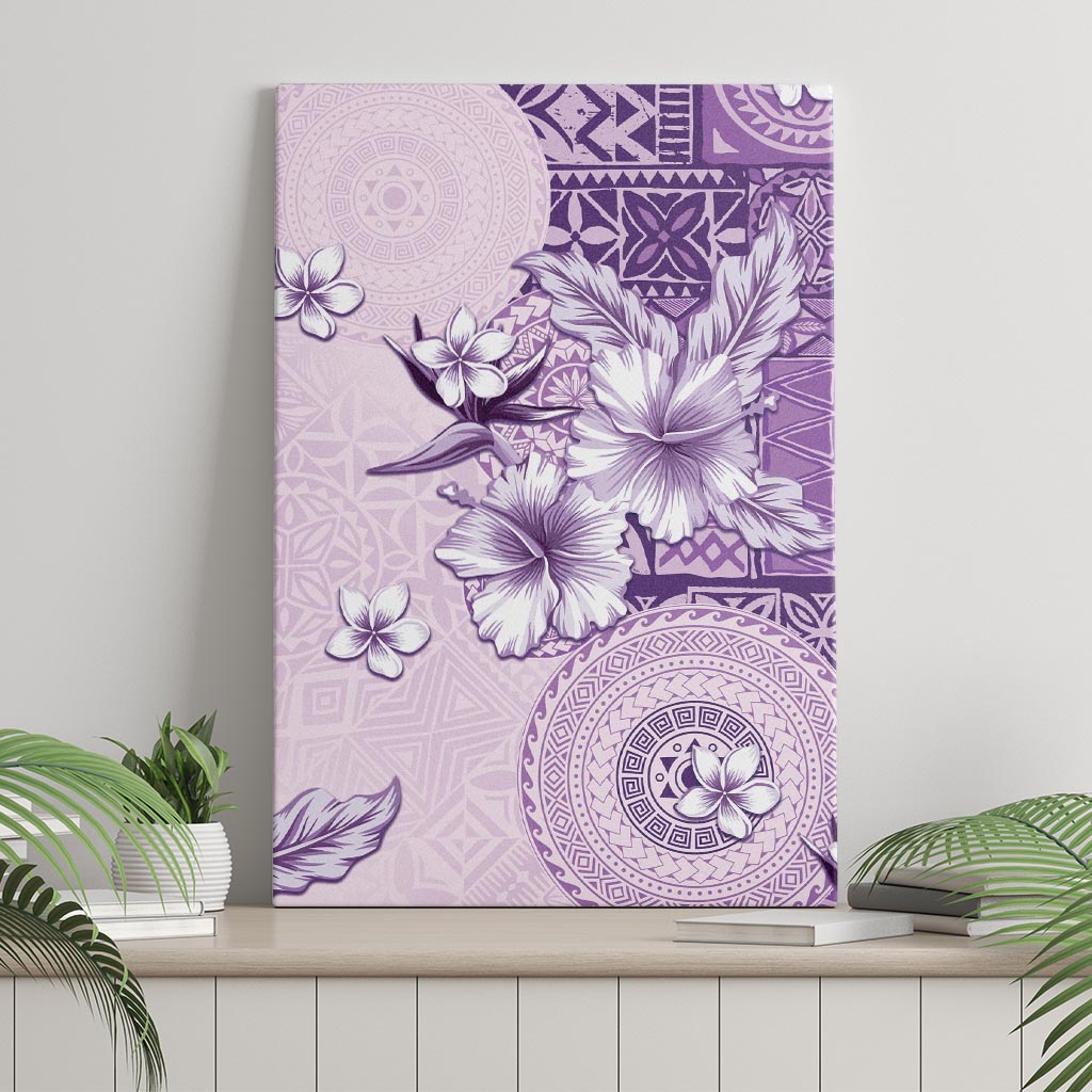 Hawaii Tapa Pattern With Violet Hibiscus Canvas Wall Art LT05 - Polynesian Pride