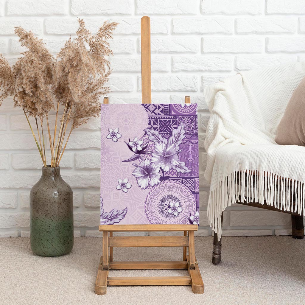 Hawaii Tapa Pattern With Violet Hibiscus Canvas Wall Art LT05 - Polynesian Pride