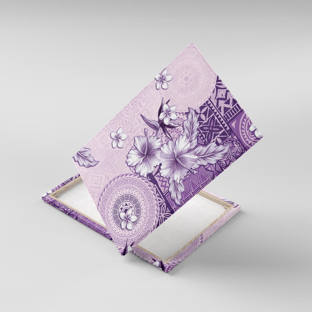 Hawaii Tapa Pattern With Violet Hibiscus Canvas Wall Art LT05 With Frame Violet - Polynesian Pride