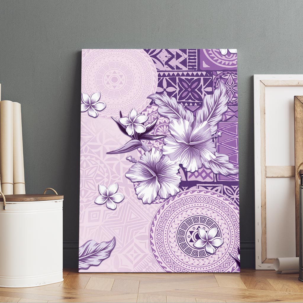 Hawaii Tapa Pattern With Violet Hibiscus Canvas Wall Art LT05 - Polynesian Pride