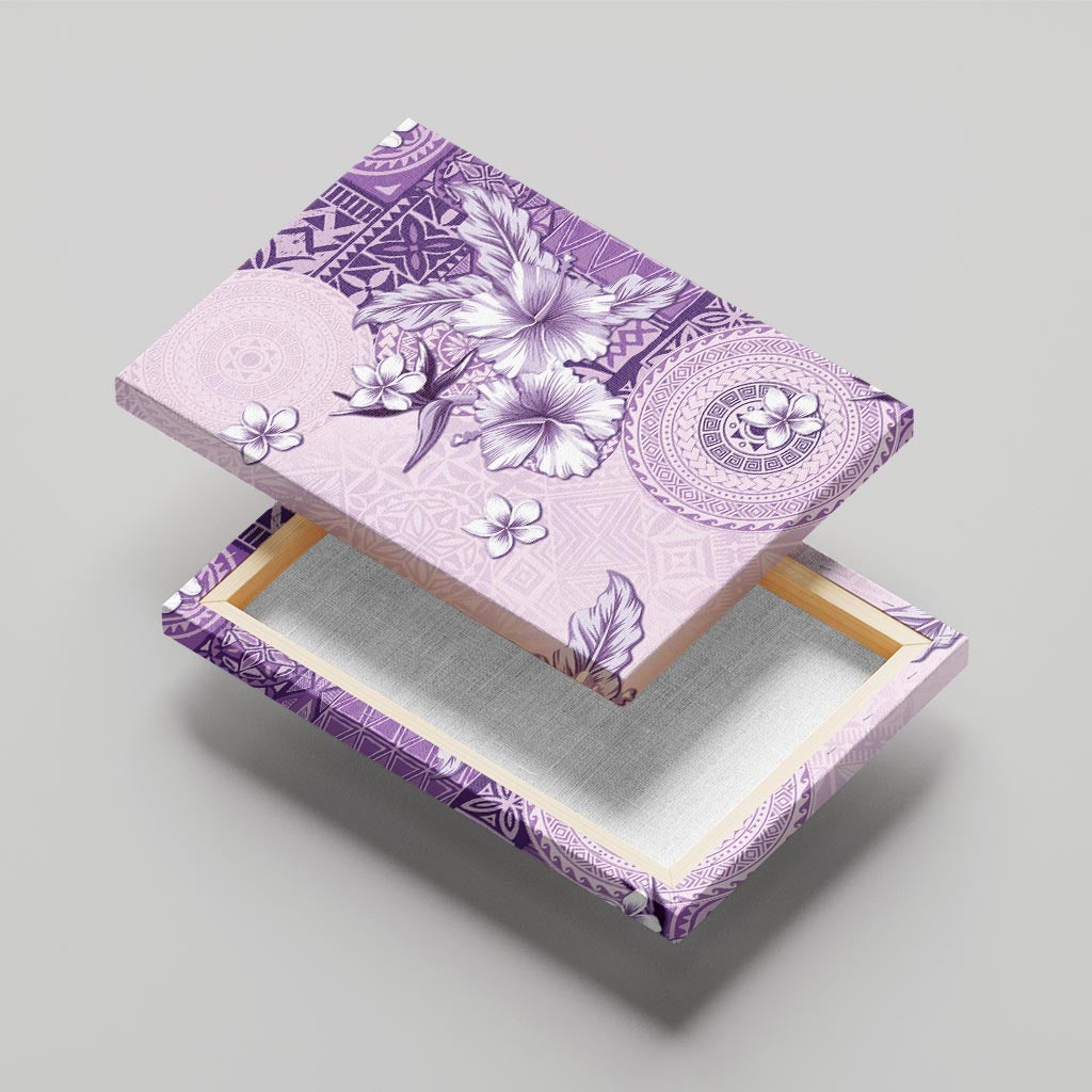 Hawaii Tapa Pattern With Violet Hibiscus Canvas Wall Art LT05 - Polynesian Pride