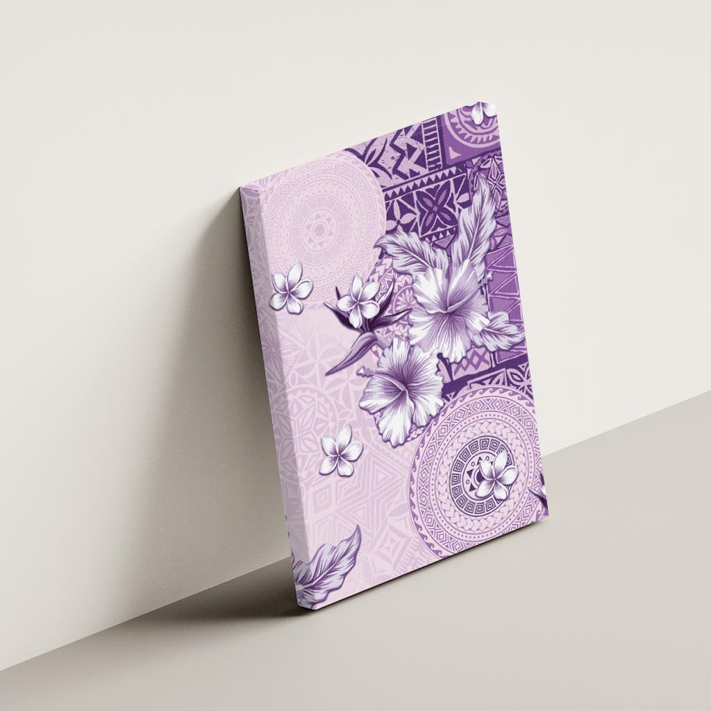 Hawaii Tapa Pattern With Violet Hibiscus Canvas Wall Art LT05 - Polynesian Pride