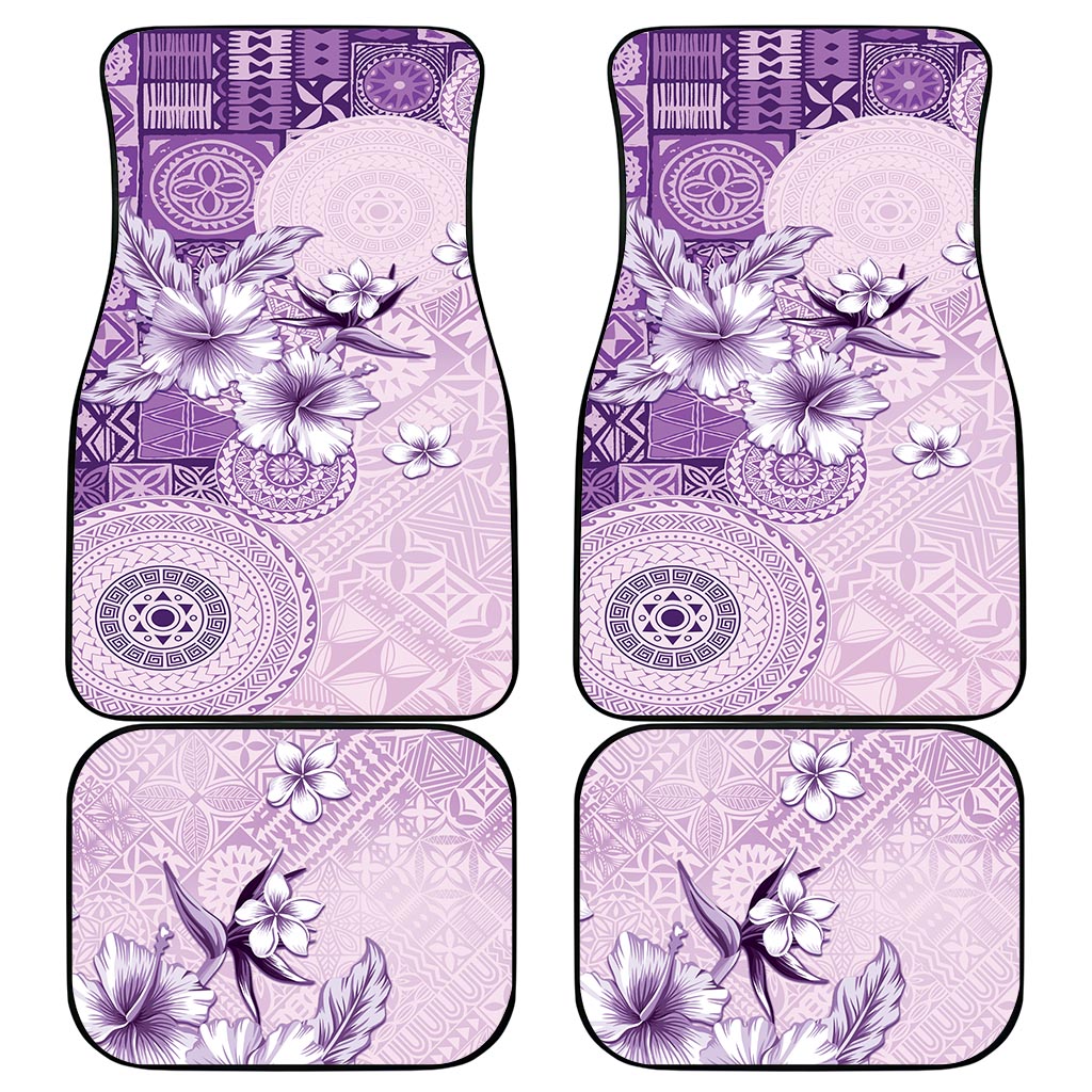 Hawaii Tapa Pattern With Violet Hibiscus Car Mats