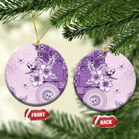 Hawaii Tapa Pattern With Violet Hibiscus Ceramic Ornament LT05 Circle Violet - Polynesian Pride