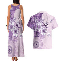 Hawaii Tapa Pattern With Violet Hibiscus Couples Matching Tank Maxi Dress and Hawaiian Shirt LT05 - Polynesian Pride