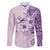 Hawaii Tapa Pattern With Violet Hibiscus Family Matching Long Sleeve Bodycon Dress and Hawaiian Shirt