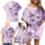 Hawaii Tapa Pattern With Violet Hibiscus Family Matching Off Shoulder Short Dress and Hawaiian Shirt