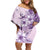 Hawaii Tapa Pattern With Violet Hibiscus Family Matching Off Shoulder Short Dress and Hawaiian Shirt