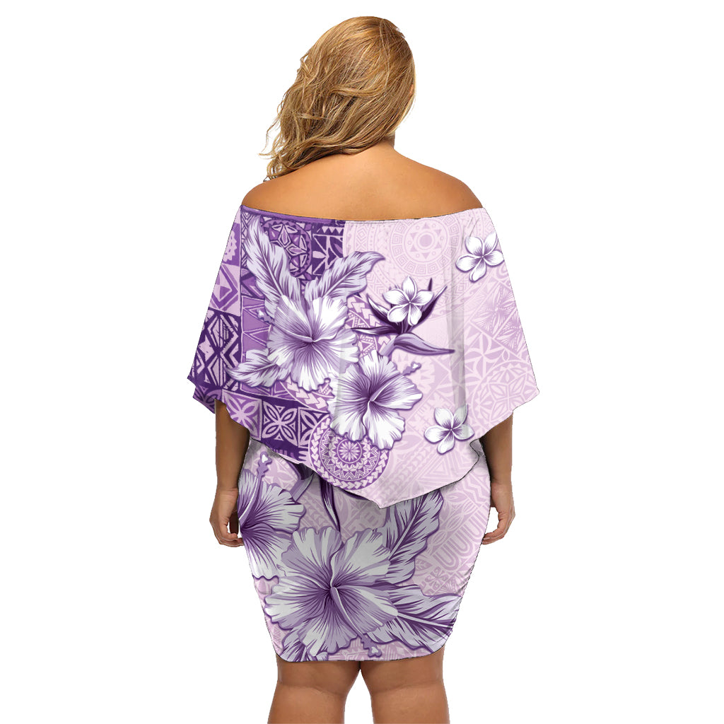 Hawaii Tapa Pattern With Violet Hibiscus Family Matching Off Shoulder Short Dress and Hawaiian Shirt LT05 - Polynesian Pride