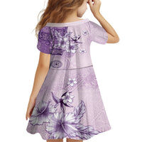 Hawaii Tapa Pattern With Violet Hibiscus Family Matching Puletasi and Hawaiian Shirt LT05 - Polynesian Pride