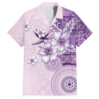 Hawaii Tapa Pattern With Violet Hibiscus Family Matching Puletasi and Hawaiian Shirt LT05 Dad's Shirt - Short Sleeve Violet - Polynesian Pride