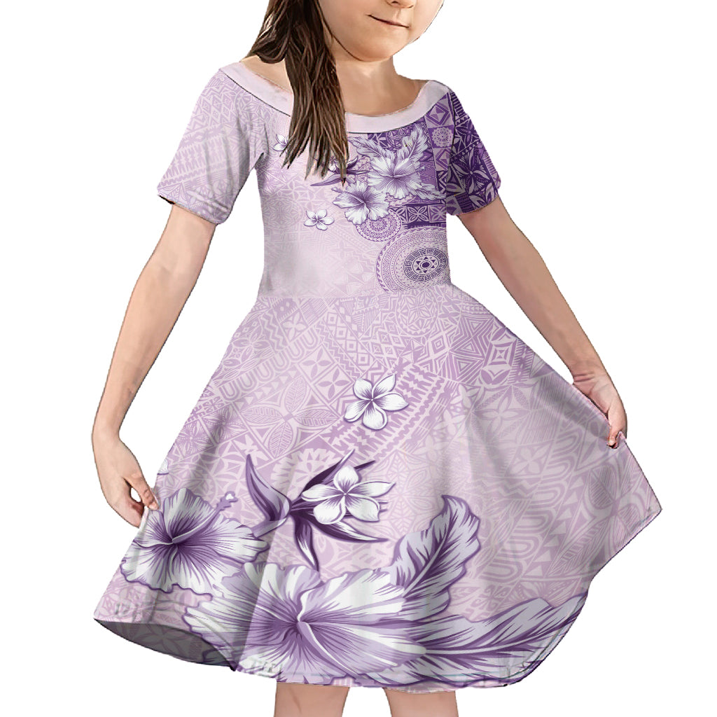 Hawaii Tapa Pattern With Violet Hibiscus Family Matching Tank Maxi Dress and Hawaiian Shirt
