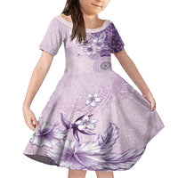 Hawaii Tapa Pattern With Violet Hibiscus Family Matching Tank Maxi Dress and Hawaiian Shirt