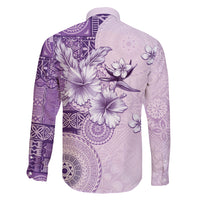 Hawaii Tapa Pattern With Violet Hibiscus Family Matching Tank Maxi Dress and Hawaiian Shirt