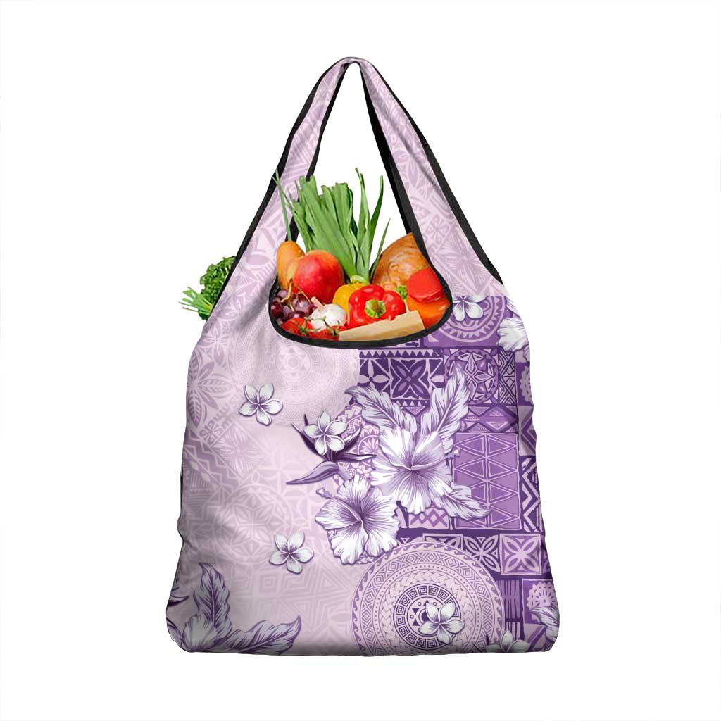 Hawaii Tapa Pattern With Violet Hibiscus Grocery Bag LT05 1-pack One Size Violet - Polynesian Pride