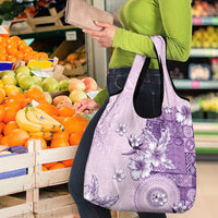 Hawaii Tapa Pattern With Violet Hibiscus Grocery Bag LT05 - Polynesian Pride