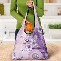 Hawaii Tapa Pattern With Violet Hibiscus Grocery Bag LT05 - Polynesian Pride