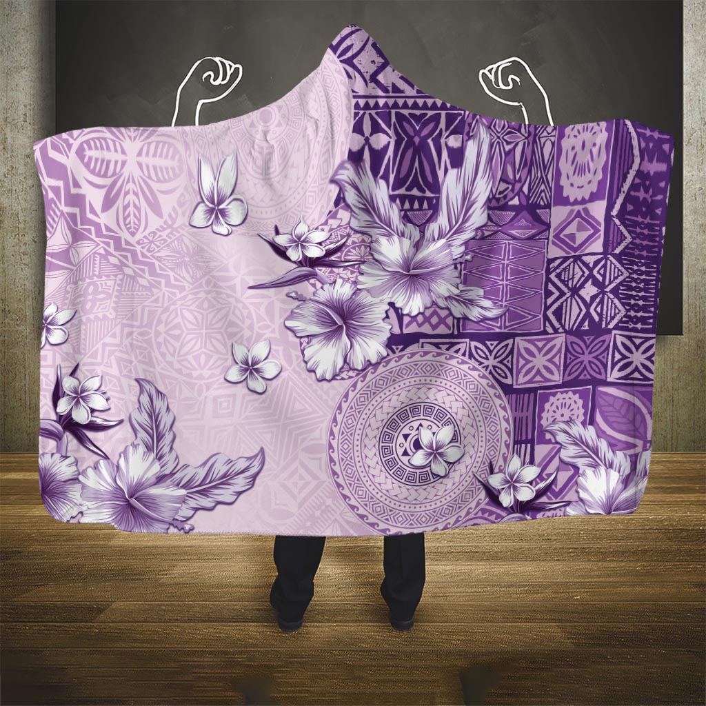 Hawaii Tapa Pattern With Violet Hibiscus Hooded Blanket LT05 One Size Violet - Polynesian Pride