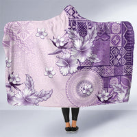 Hawaii Tapa Pattern With Violet Hibiscus Hooded Blanket LT05 - Polynesian Pride