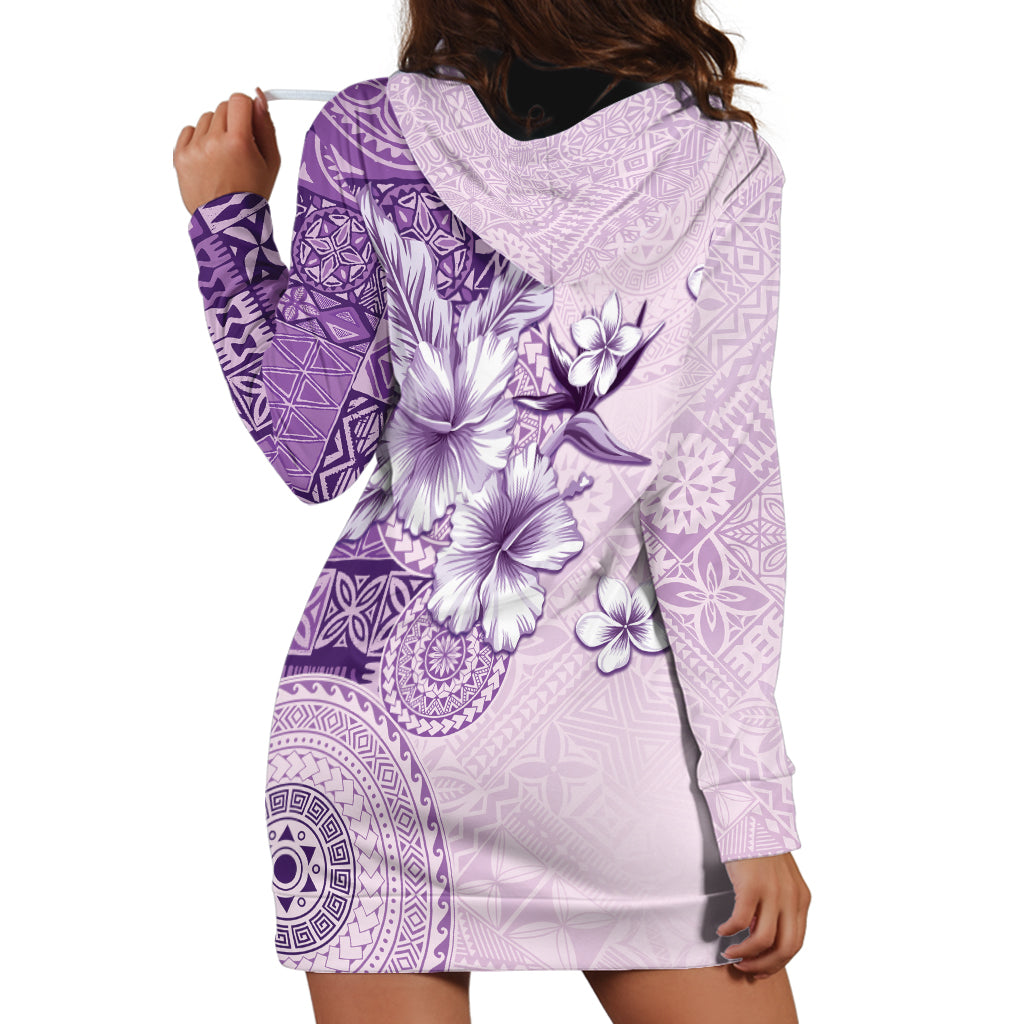 Hawaii Tapa Pattern With Violet Hibiscus Hoodie Dress LT05 - Polynesian Pride