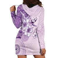 Hawaii Tapa Pattern With Violet Hibiscus Hoodie Dress LT05 - Polynesian Pride