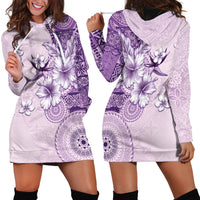 Hawaii Tapa Pattern With Violet Hibiscus Hoodie Dress LT05 - Polynesian Pride