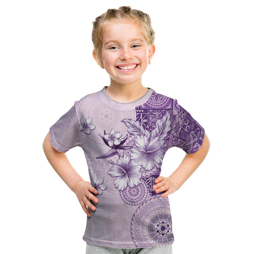 Hawaii Tapa Pattern With Violet Hibiscus Kid T Shirt