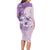 Hawaii Tapa Pattern With Violet Hibiscus Long Sleeve Bodycon Dress