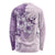 Hawaii Tapa Pattern With Violet Hibiscus Long Sleeve Shirt