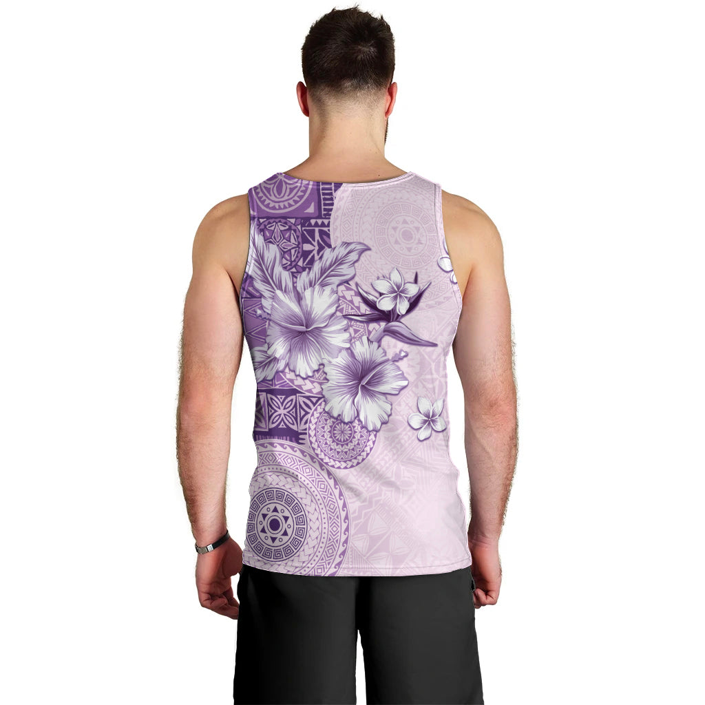 Hawaii Tapa Pattern With Violet Hibiscus Men Tank Top LT05 - Polynesian Pride