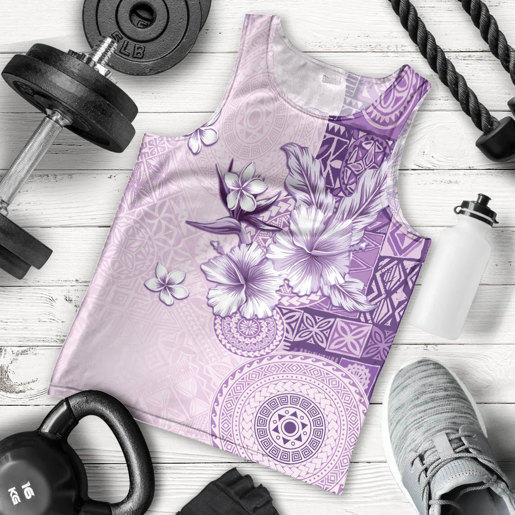 Hawaii Tapa Pattern With Violet Hibiscus Men Tank Top LT05 - Polynesian Pride
