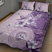 Hawaii Tapa Pattern With Violet Hibiscus Quilt Bed Set