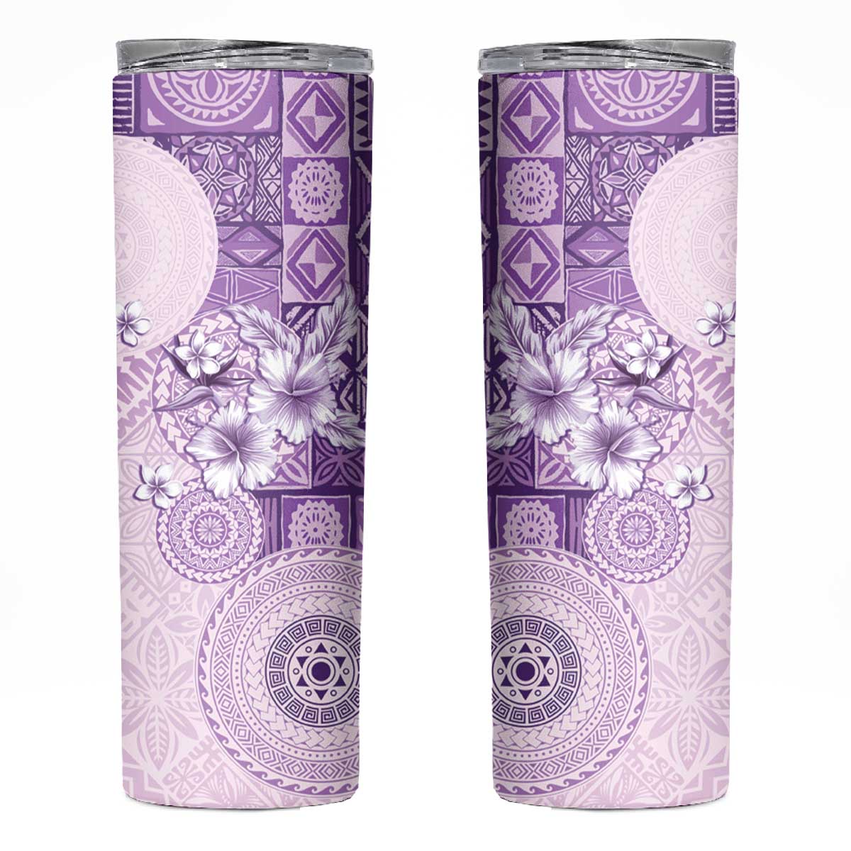 Hawaii Tapa Pattern With Violet Hibiscus Skinny Tumbler