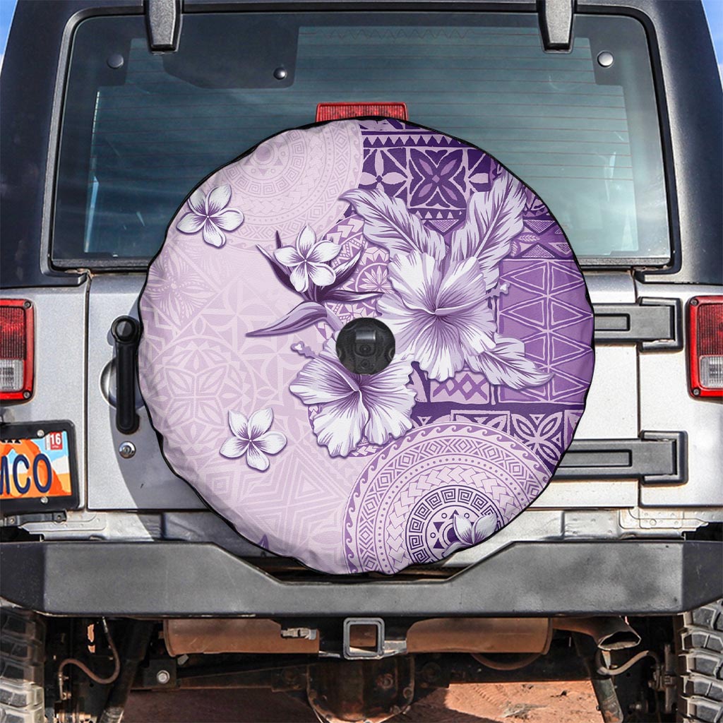 Hawaii Tapa Pattern With Violet Hibiscus Spare Tire Cover LT05 Violet - Polynesian Pride