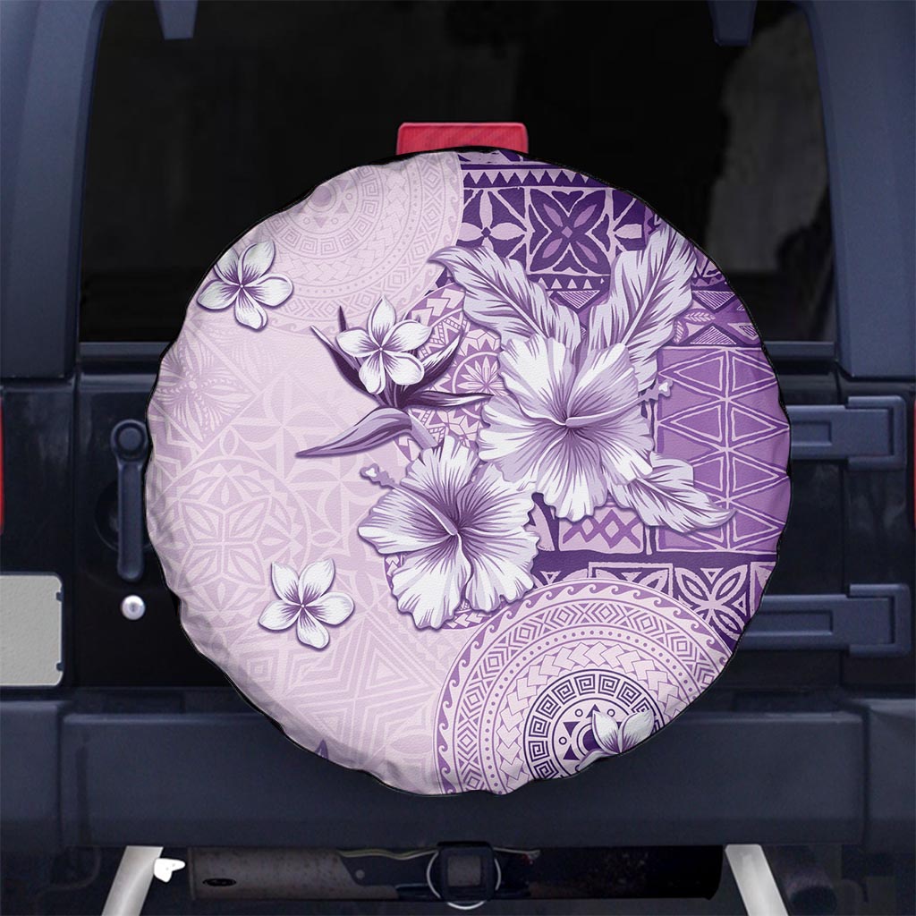 Hawaii Tapa Pattern With Violet Hibiscus Spare Tire Cover LT05 - Polynesian Pride
