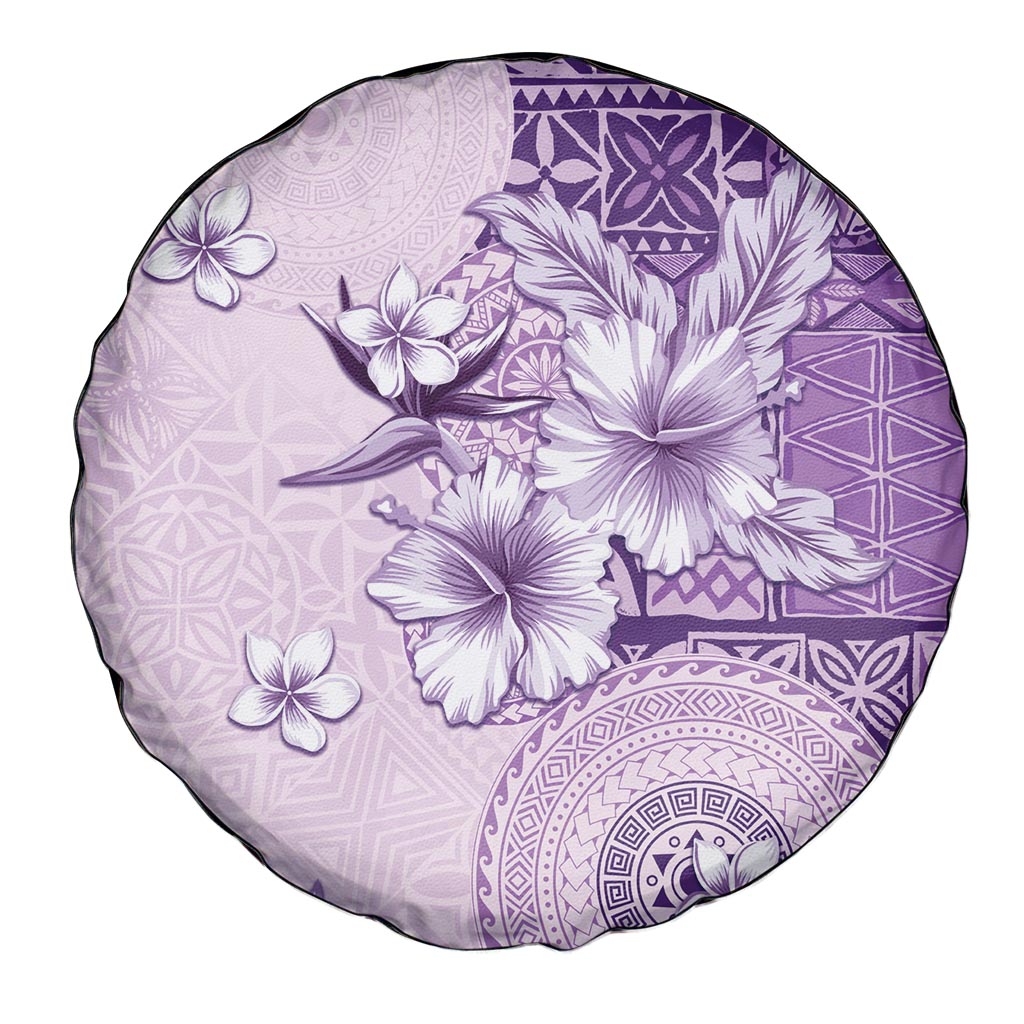 Hawaii Tapa Pattern With Violet Hibiscus Spare Tire Cover LT05 - Polynesian Pride