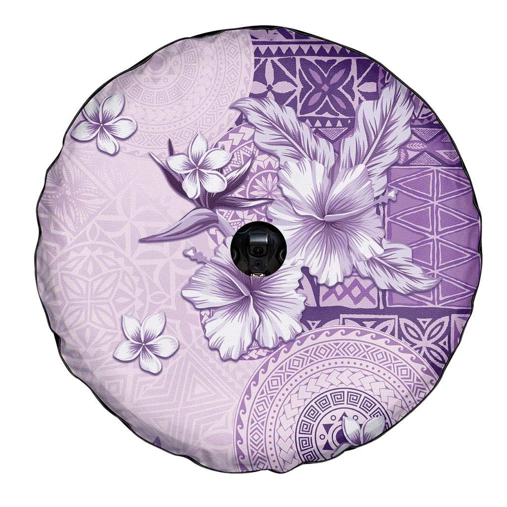 Hawaii Tapa Pattern With Violet Hibiscus Spare Tire Cover LT05 - Polynesian Pride